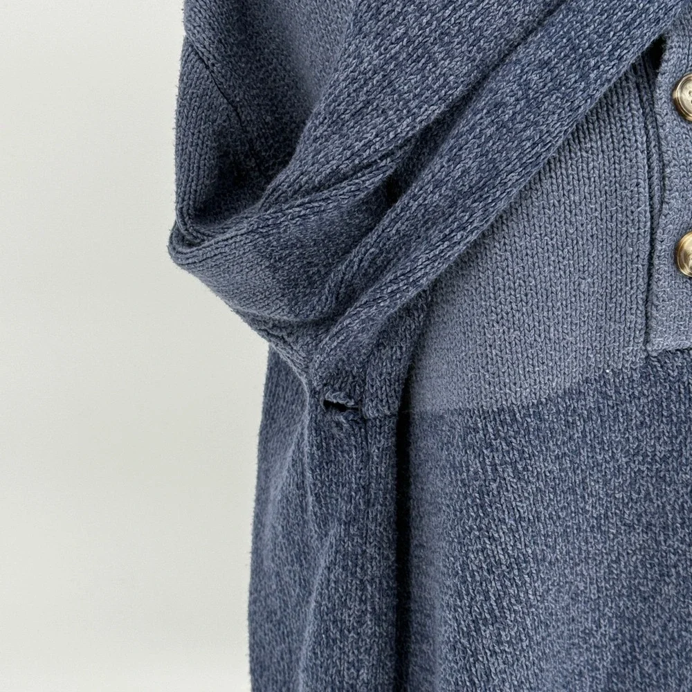 Grandpacore Minimalist‎ Two Tone Henley Knit Mock Neck Sweater Blue Men's XL